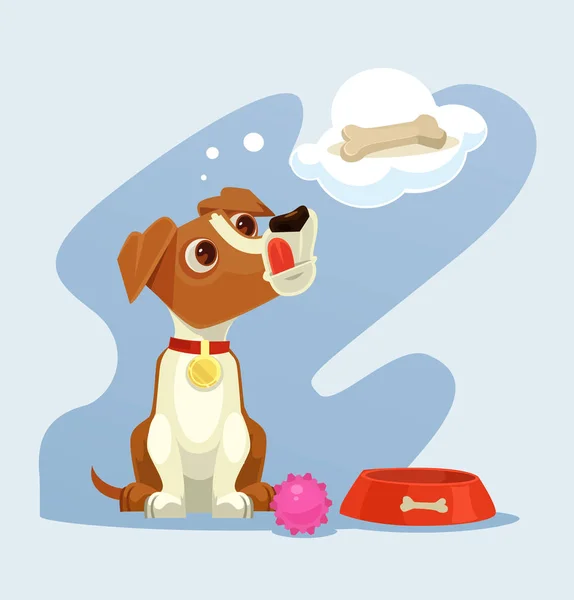Hond teken droomt van bot. Platte vectorillustratie. Vectorillustratie platte cartoon — Stockvector
