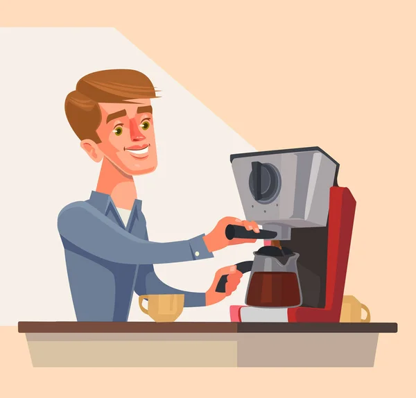 Personagem homem preparando café da manhã. Ilustração de desenho animado plano vetorial — Vetor de Stock