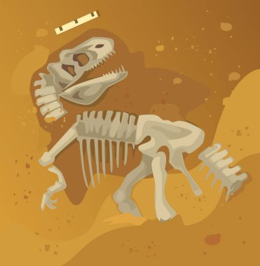 Eski dinozor iskelet Fosili. Vektör düz çizgi film illüstrasyon