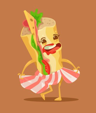 Mutlu komik sandviç karakter dans. Vektör düz çizgi film illüstrasyon