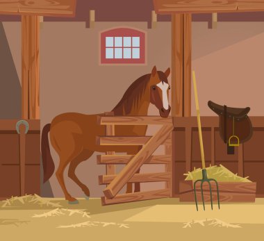 Horse farm. Vector flat cartoon illustration clipart