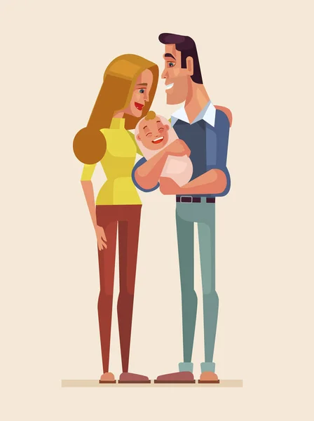Família feliz com o recém-nascido. Ilustração de desenho animado plano vetorial —  Vetores de Stock