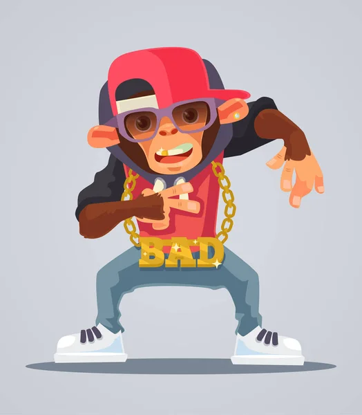 Cool monkey rapper character in modern clothes. Vector flat cartoon illustration — Stock Vector