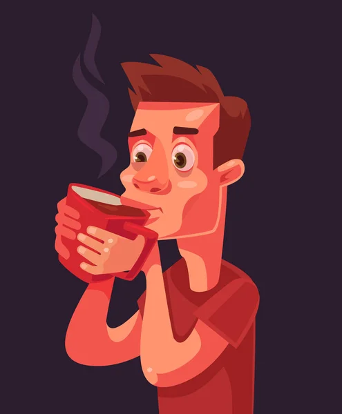 Ο πρωινός καφές. Υπνηλία άνθρωπος χαρακτήρα. Επίπεδη καρτούν εικονογράφηση φορέα — Διανυσματικό Αρχείο