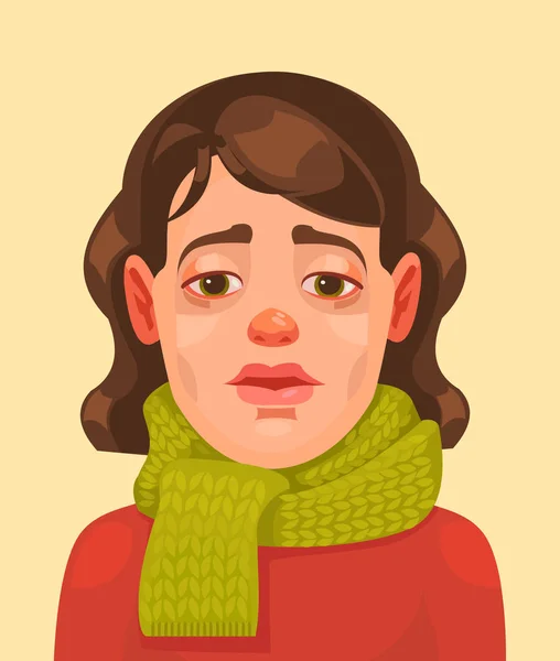 Zieke vrouw teken. Vectorillustratie platte cartoon — Stockvector