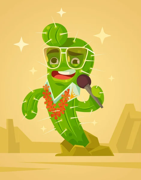 Feliz personaje de cactus cantar canción. Vector plano ilustración de dibujos animados — Archivo Imágenes Vectoriales