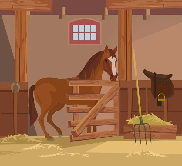 Quinta de cavalos. Ilustração de desenho animado plano vetorial —  Vetores de Stock