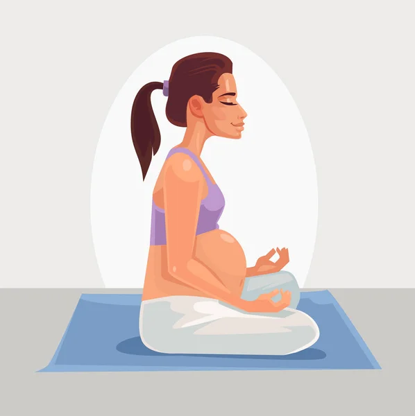 Glückliche schwangere Frau beim Yoga. Vektor flache Cartoon-Illustration — Stockvektor