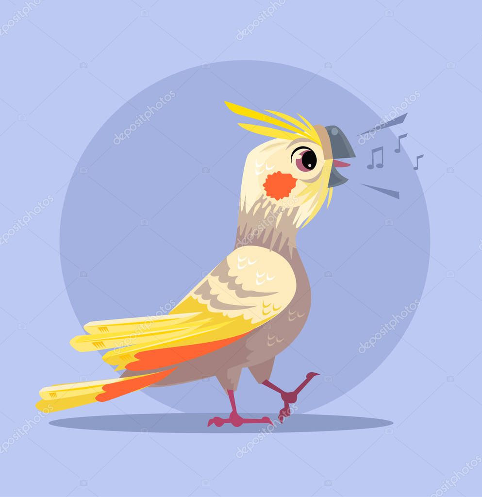 Parrot character sings song. Vector flat cartoon illustration — Stock