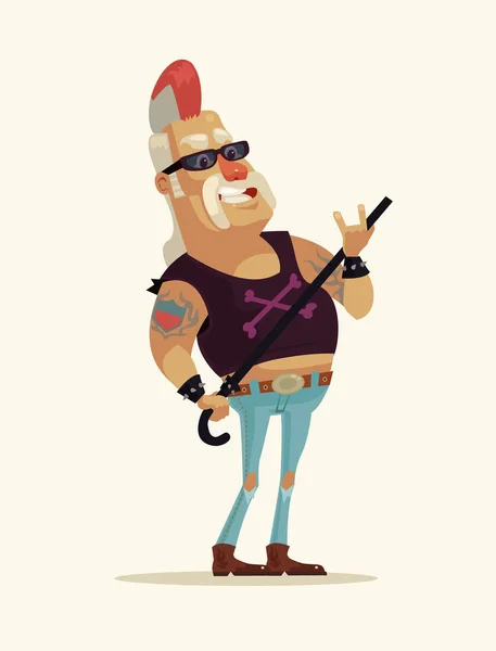 Un viejo músico de rock. Vector plano ilustración de dibujos animados — Vector de stock