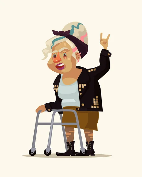 Personaje de abuela estilo rock. Vector plano ilustración de dibujos animados — Vector de stock