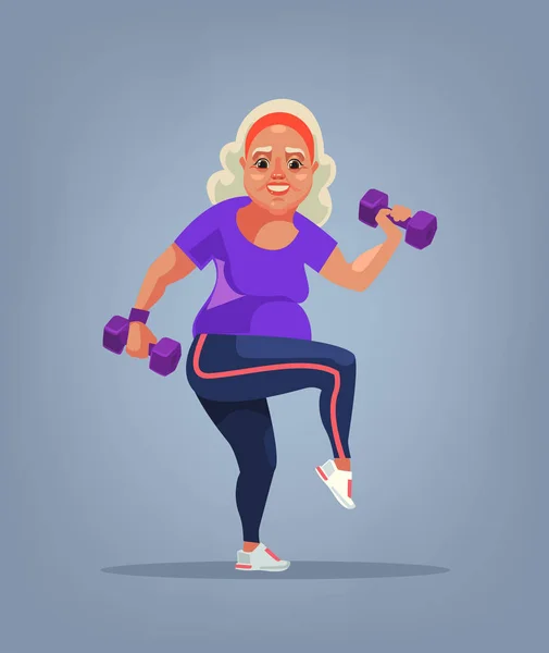 Grandmother character doing exercise. Vector flat cartoon illustration — Stock Vector