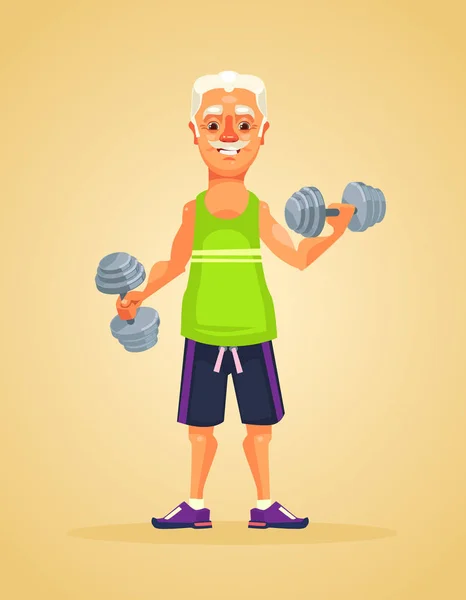 Abuelo personaje haciendo ejercicio. Vector plano ilustración de dibujos animados — Vector de stock