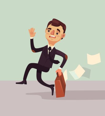 Office çalışan adam karakter acele ve geç. Vektör düz çizgi film illüstrasyon