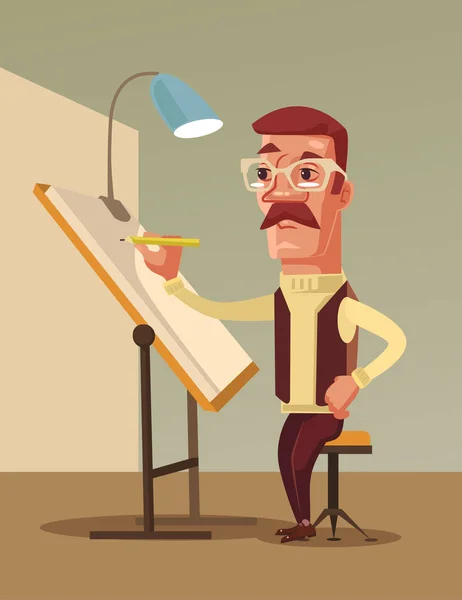 Artista dibuja personaje hombre. Vector plano ilustración de dibujos animados — Archivo Imágenes Vectoriales