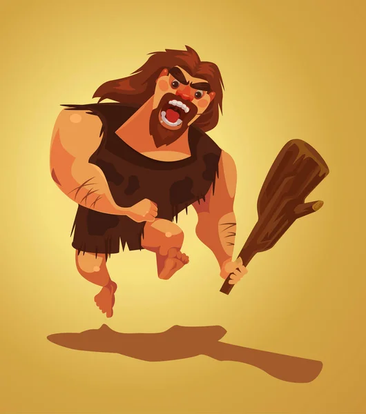 Angry caveman character run. Vector flat cartoon illustration — Stock Vector