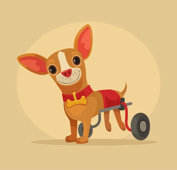 Personagem de cão incapacitado em cadeira de rodas. Ilustração de desenho animado plano vetorial — Vetor de Stock