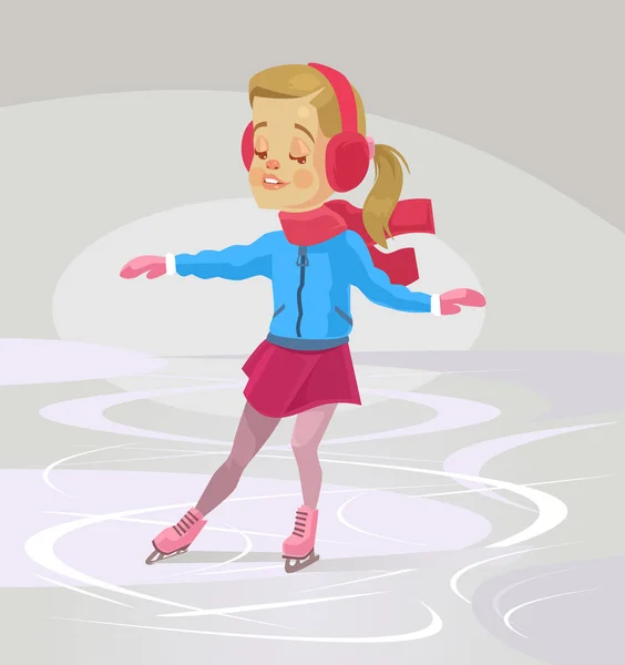 Pequena menina sorrindo patins personagem. Ilustração de desenho animado plano vetorial — Vetor de Stock