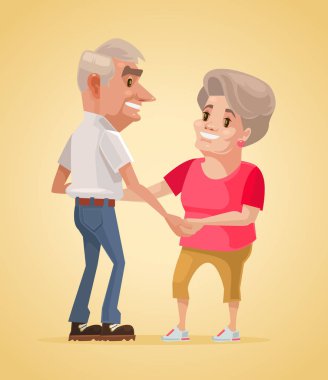 Mutlu gülümseyen dedesi karakterler dans. Vektör düz çizgi film illüstrasyon