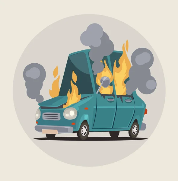 Coche en llamas. Accidente de transporte. Vector plano ilustración de dibujos animados — Archivo Imágenes Vectoriales