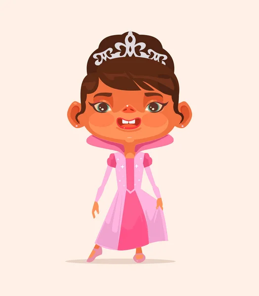 Little girl kind karakter in prinses kostuum. Vectorillustratie platte cartoon — Stockvector