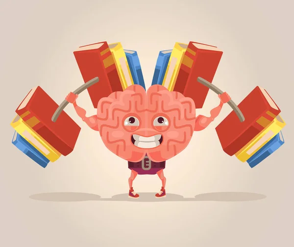 Forte intelligente personaggio mascotte cervello. illustrazione del fumetto piatto vettoriale — Vettoriale Stock