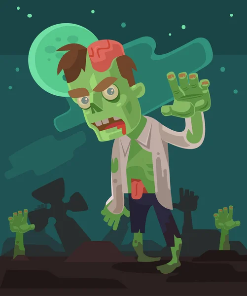 Hambriento personaje zombie hombres enojado saliendo de la tumba. Vector plano ilustración de dibujos animados — Vector de stock