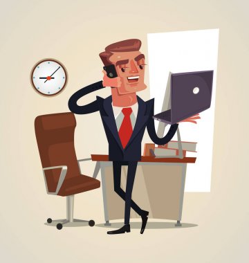 Evet mutlu işadamı karakter gülümseyen başarılı. Vektör düz çizgi film illüstrasyon