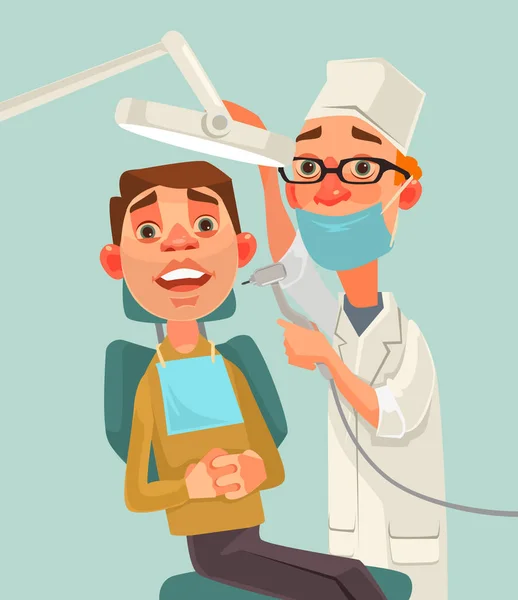 Personagens de dentista e paciente. Ilustração de desenho animado plano vetorial —  Vetores de Stock