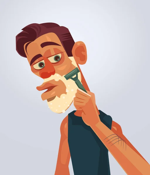 Homme personnage rasage visage. Illustration vectorielle de dessin animé plat — Image vectorielle