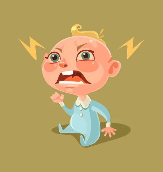 Enojado infeliz niño travieso personaje gritando y llorando. Vector plano ilustración de dibujos animados — Vector de stock