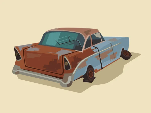 Viejo coche oxidado roto. Vector plano ilustración de dibujos animados — Vector de stock