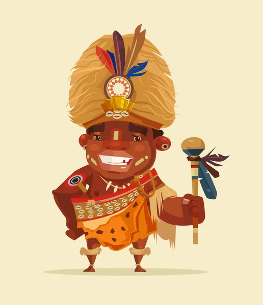 Joyeux chaman vaudou africain souriant. Illustration vectorielle de dessin animé plat — Image vectorielle