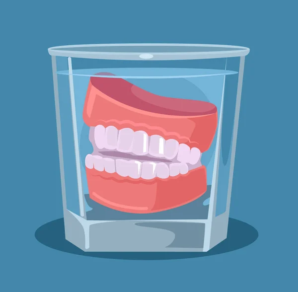 Ложные зубы в стекле. Векторная плоская иллюстрация — стоковый вектор