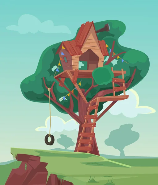 Casa das árvores. Ilustração de desenho animado plano vetorial — Vetor de Stock