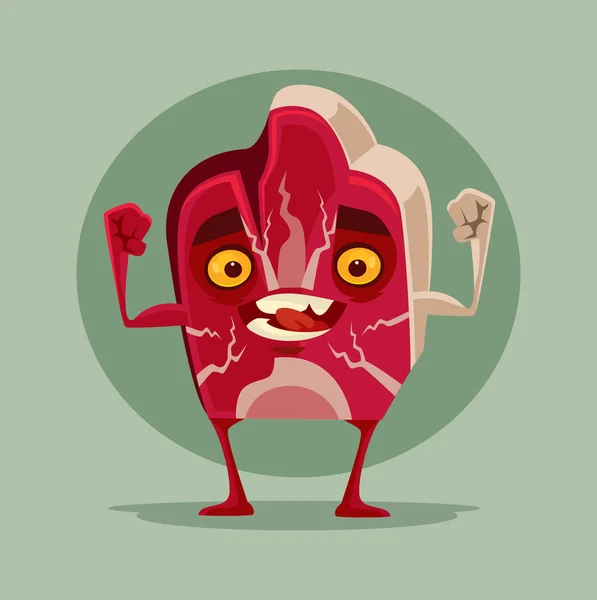 Feliz pedazo sonriente del personaje de la mascota de la carne sonriendo. Vector plano ilustración de dibujos animados — Vector de stock