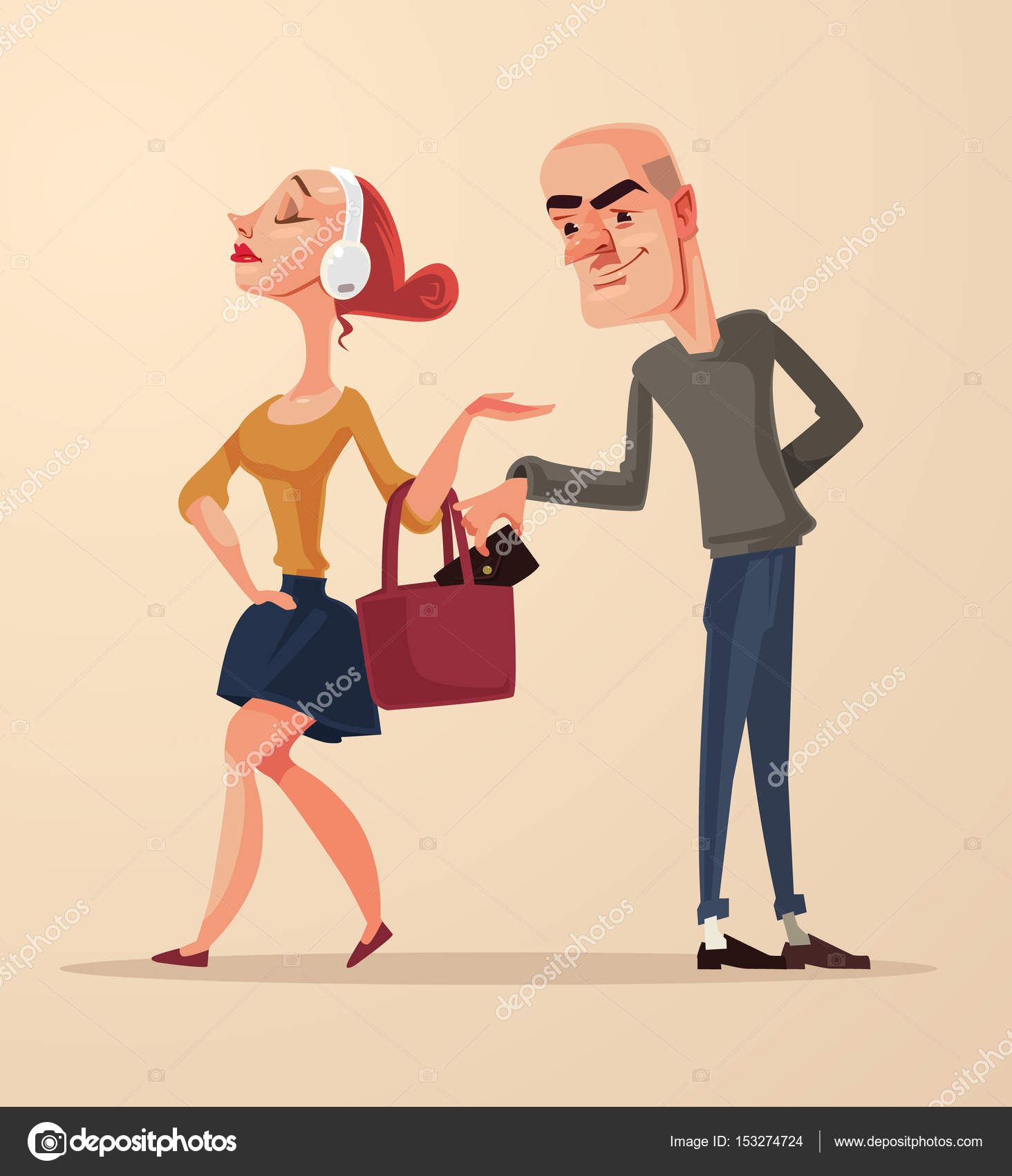 Bad pickpocket man character steals purse with money from woman bag. Vector flat cartoon illustration Stock Vector Image by ©prettyvectors #153274724 Bad pickpocket man character steals purse with money from woman bag. Vector flat cartoon illustration Stock Vector Image by ©prettyvectors #153274724