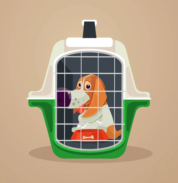 Caja de transporte de perros. Maleta de transporte. Vector plano ilustración de dibujos animados — Vector de stock