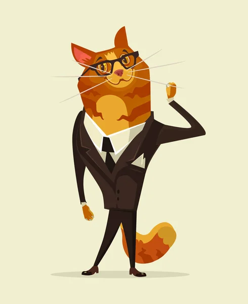 Happy sorrindo gato empresário escritório trabalhador gerente personagem. Sucesso de negócio.Ilustração de desenho animado plano vetorial —  Vetores de Stock