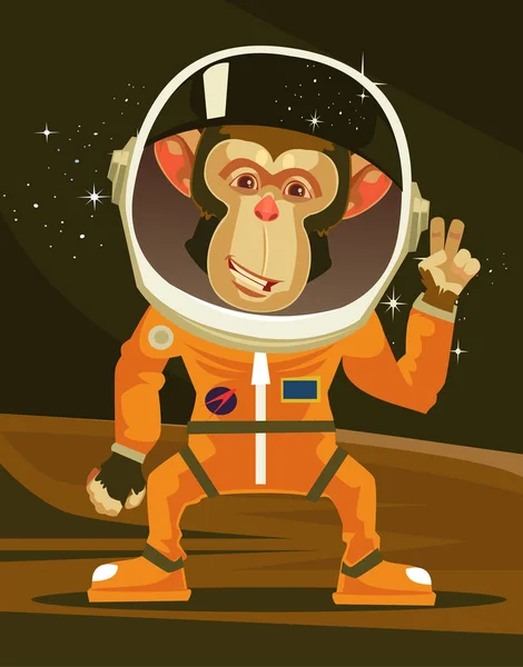 Feliz mono astronauta sonriente con traje espacial. Vector plano ilustración de dibujos animados — Vector de stock