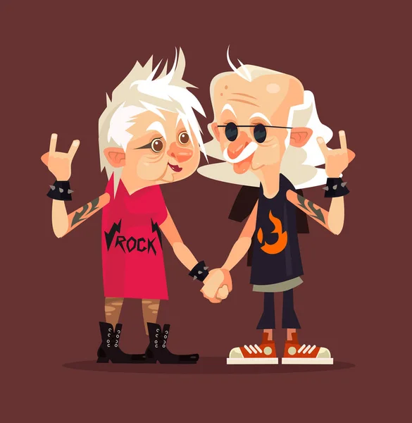 Heureux souriant couple rock personnages grands-parents. Illustration vectorielle de dessin animé plat — Image vectorielle