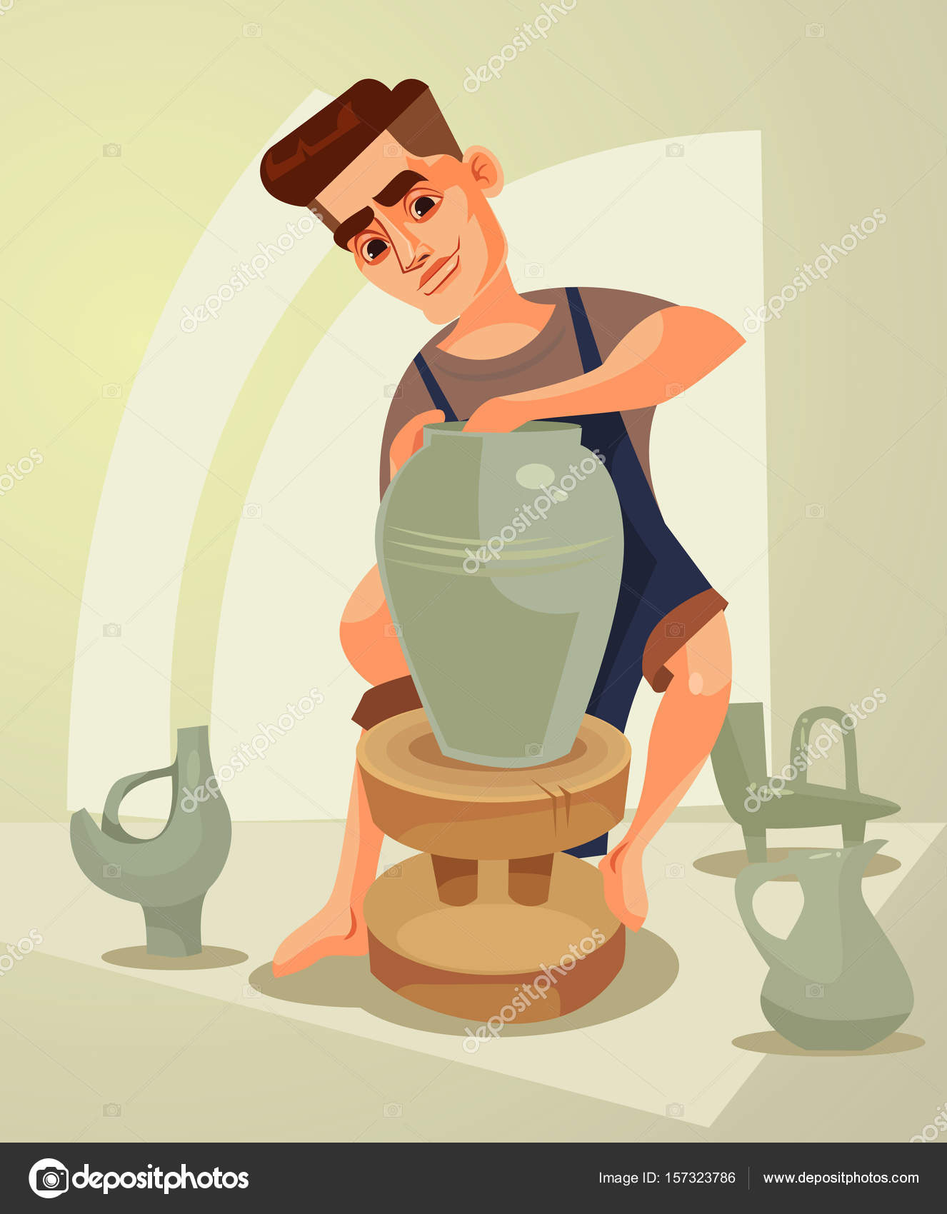 Happy smiling potter character makes clay pot. Vector flat cartoon  illustration Stock Vector Image by ©prettyvectors #157323786