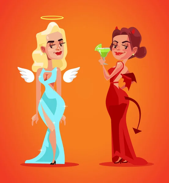 Engel og djævel smukke kvinde figurer. Vektor flad tegneserie illustration – Stock-vektor