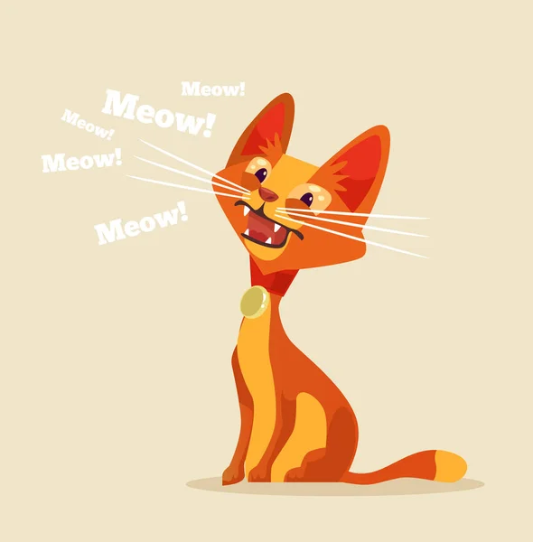 Lindo gato carácter maullido. Vector plano ilustración de dibujos animados — Archivo Imágenes Vectoriales