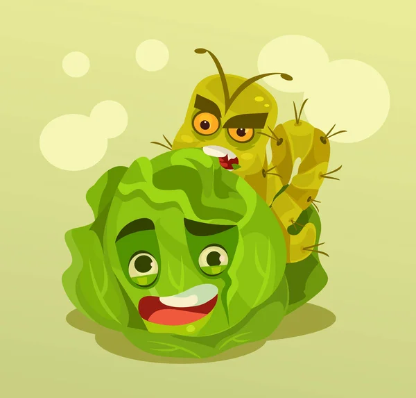Гусеничний персонаж їсть капусту. Векторна плоска мультяшна ілюстрація — стоковий вектор