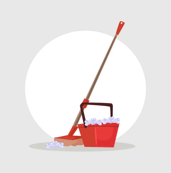 Bucket and mop icon. Cleaning concept. Vector flat cartoon illustration — Stock Vector