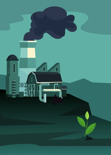 Stabilimenti industriali con tubi. Una pianta sopravvissuta. Inquinamento ambientale. illustrazione del fumetto piatto vettoriale — Vettoriale Stock