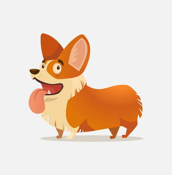 Feliz sorriso galês Corgi mascote personagem cão. Ilustração de desenho animado plano vetorial — Vetor de Stock