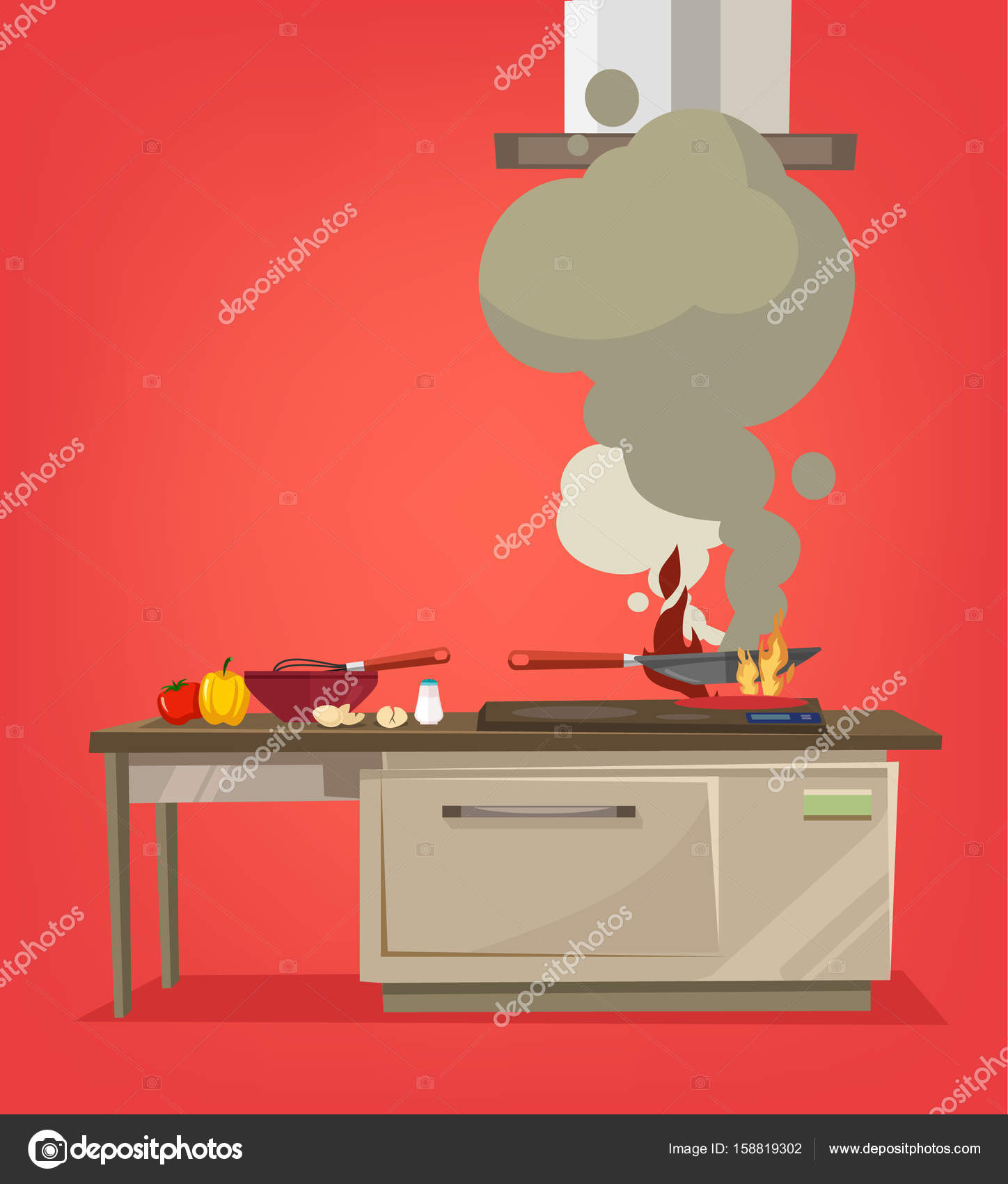 Cocina estufa quema alimentos. Ilustración de dibujos ...