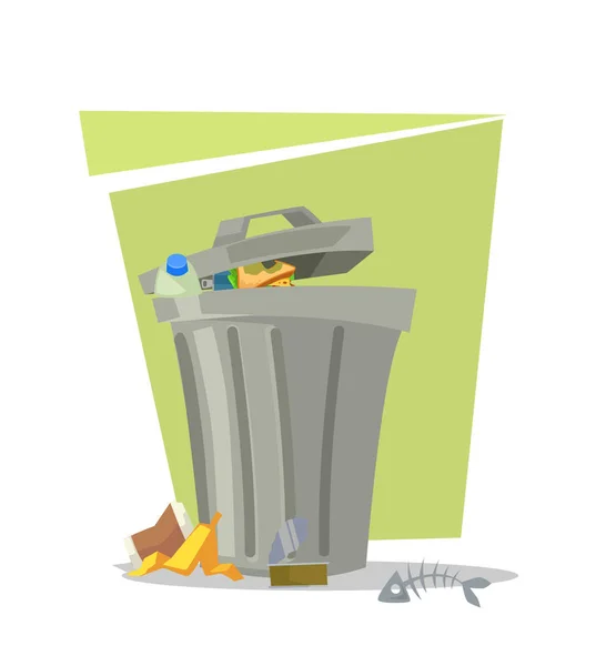 Garbage bin geïsoleerde prullenmand. Vectorillustratie platte cartoon — Stockvector